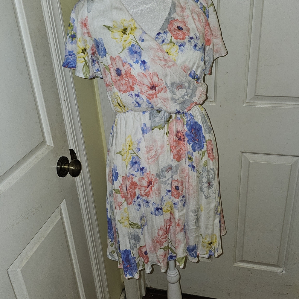 White Birch Vibrant Floral Wrap Mini Dress
